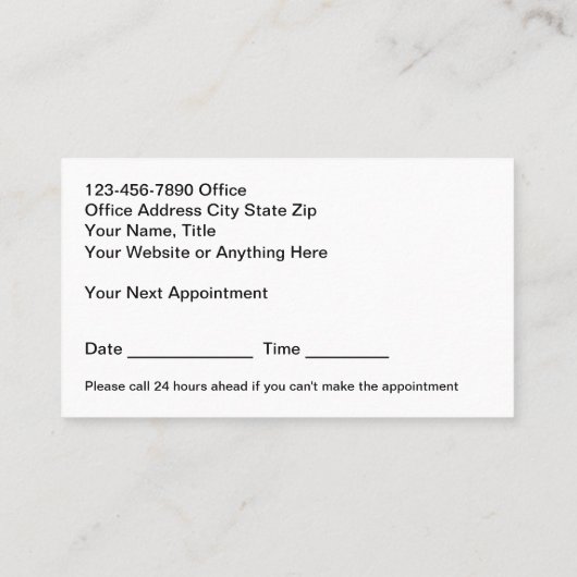 光学式眼科医の業務アポイントメントカード 名刺 (裏面)