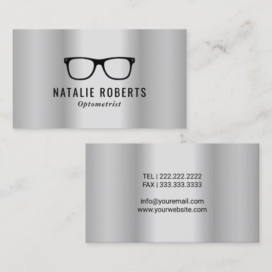 光学眼鏡モダン銀金属 名刺 (正面/裏面)