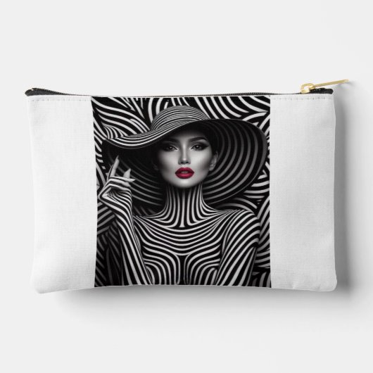 "光学錯覚シック – はっきりしたコスメストライプのティックバッグ アクセサリーポーチ (裏面)