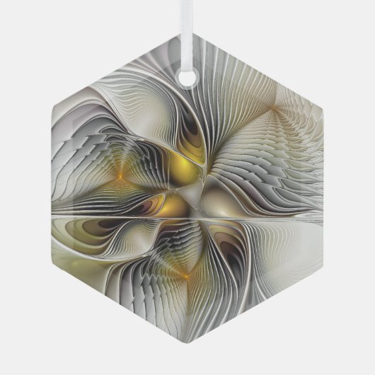 光学錯覚抽象芸術奥行き3Dフラクタル ガラスオーナメント (正面)