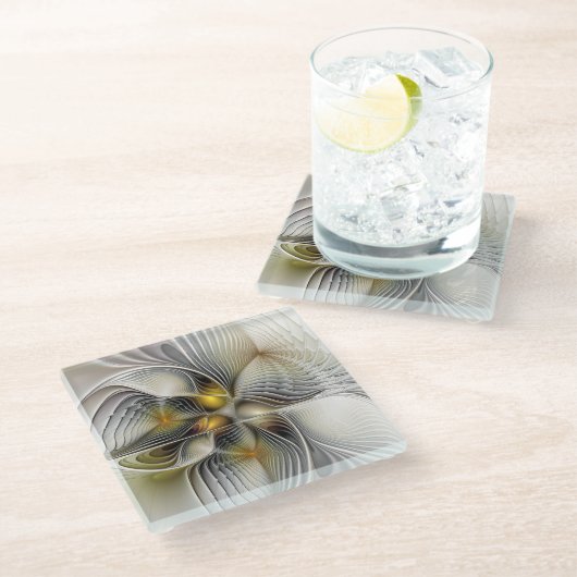 光学錯覚抽象芸術奥行き3Dフラクタル ガラスコースター (アングル)