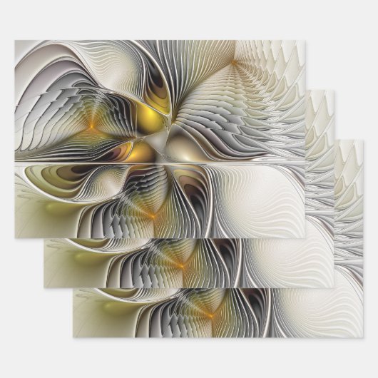 光学錯覚抽象芸術奥行き3Dフラクタル ラッピングペーパーシート (セット)