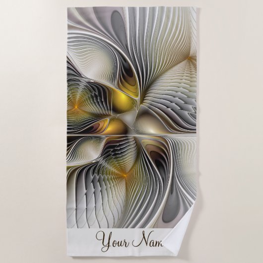 光学錯覚抽象芸術3Dフラクタル深さ名 ビーチタオル (正面)