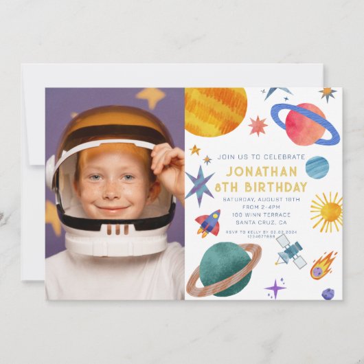 光宇宙飛行士の惑星宇宙ボーイ誕生日 招待状 (正面)