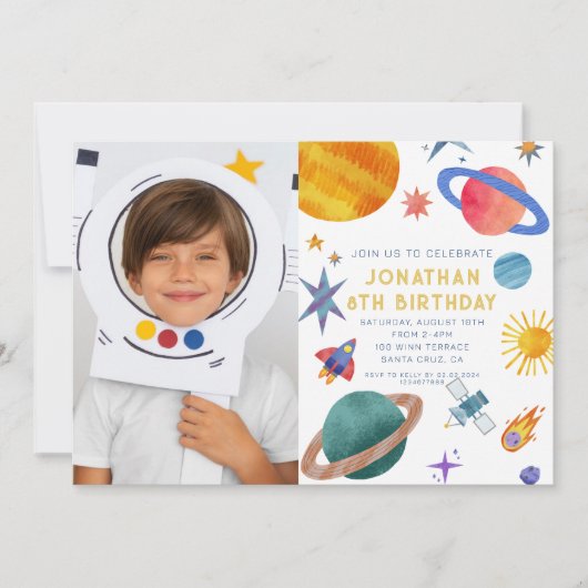 光宇宙飛行士の惑星宇宙ボーイ誕生日 招待状 (正面)