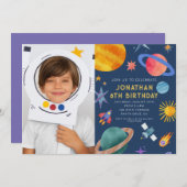 光宇宙飛行士の惑星宇宙ボーイ誕生日 招待状 (正面/裏面)