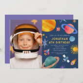 光宇宙飛行士の惑星宇宙ボーイ誕生日 招待状 (正面/裏面)
