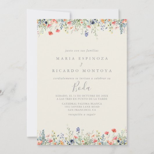 光数々の色の野スペインの花結婚の 招待状 (正面)