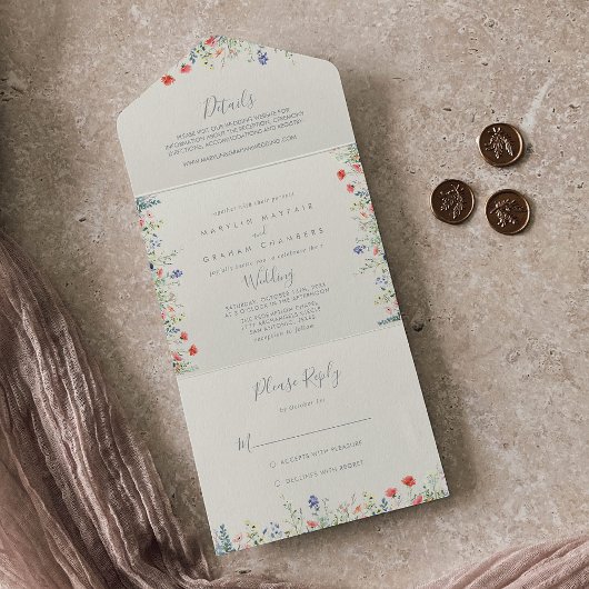 光数々の色ワイルドフラワー結婚ズ オールインワン招待状