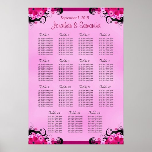 光暗い赤紫色結婚の15テーブル座席表 ポスター (正面)