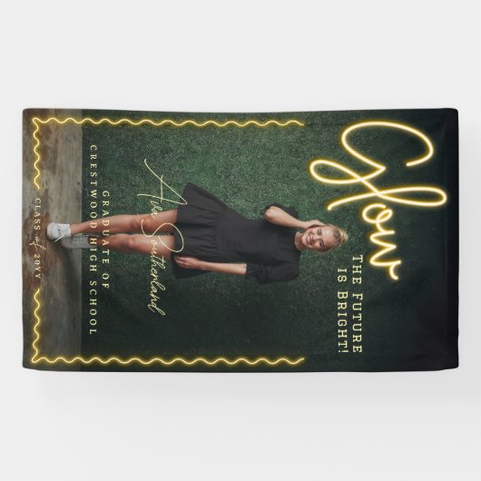 光未来は明るいおもしろいイエローネオン卒業 横断幕 (横)