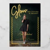 光未来は明るいおもしろいイエローネオン卒業 箔招待状 (正面)