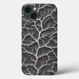 光沢あるダークグレーのiPhoneケース ブランチテクスチャー iPhone 13ケース