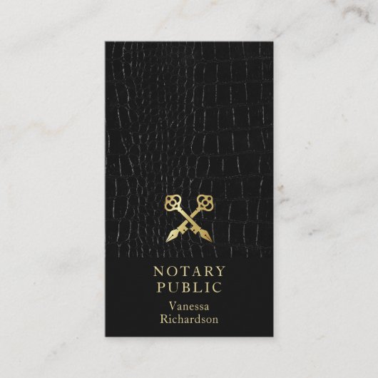 光沢お洒落ブラッククロコダイル金ゴールド公証人アイコンQR 名刺 (正面)