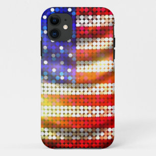 光沢があるきらめくなビーズのスパンコールの米国旗の箱 iPhone 11 ケース
