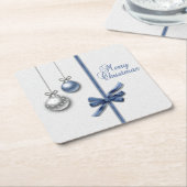 光沢があるエレガントなクリスマスの球 スクエアペーパーコースター (アングル)