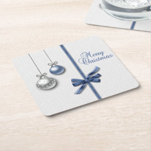 光沢があるエレガントなクリスマスの球 スクエアペーパーコースター (アングル)