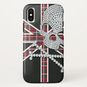 光沢があるダイヤモンドのスカルの黒の赤の格子 iPhone X ケース
