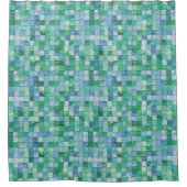 光沢があるパステル調の青緑のガラス・ブロックのタイルのモザイク シャワーカーテン (正面)