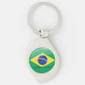 光沢がある円形のブラジルの旗 キーホルダー (正面)