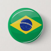 光沢がある円形のブラジルの旗 缶バッジ (正面)