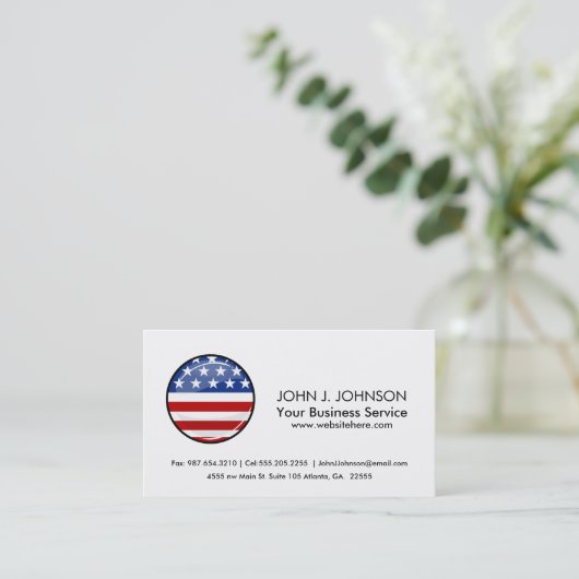 光沢がある円形の米国旗 名刺 (スタンド正面)