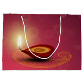 光沢がある幸せなDiwali Diya -大きいギフトバッグ ラージペーパーバッグ (裏面)