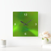 光沢がある揺らめくライムグリーン スクエア壁時計 (ホーム)