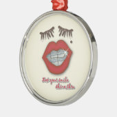 光沢がある支柱、赤い唇、モルおよび厚いまつげ メタルオーナメント (左)