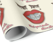 光沢がある支柱、赤い唇、モルおよび厚いまつげ ラッピングペーパー (ロールコーナー)