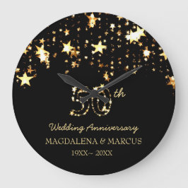 光沢がある星および数 ラージ壁時計