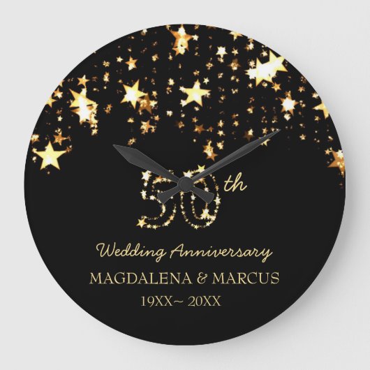 光沢がある星および数 ラージ壁時計 (正面)