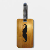 光沢がある木製の質の背景のおもしろいな髭 ラゲッジタグ (裏面縦)