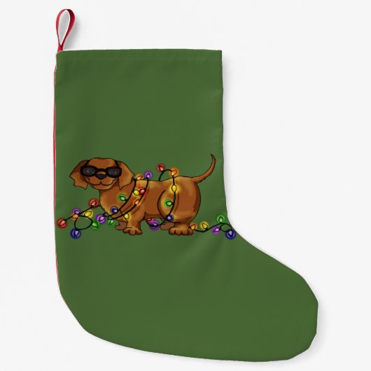 光沢がある犬 スモールクリスマスストッキング (正面)