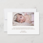 光沢がある赤面のばら色の原稿の洗礼の十字は感謝していしています サンキューカード (裏面)