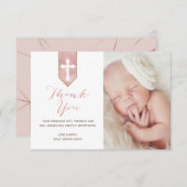 光沢がある赤面のばら色の原稿の洗礼は写真感謝していしています サンキューカード (正面/裏面)