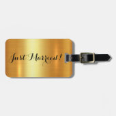 光沢がある金ゴールドのたった今結婚しましたの新婚旅行の荷物のラベル ラゲッジタグ (正面横)