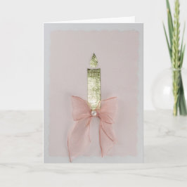 光沢がある金ゴールドの蝋燭、淡いピンクの弓を個人化して下さい カード