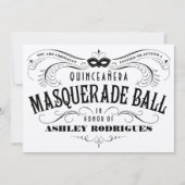 光沢がある銀製のキンセアニェラの仮面舞踏会の招待状 招待状 (正面)