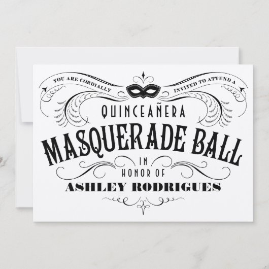 光沢がある銀製のキンセアニェラの仮面舞踏会の招待状 招待状 (正面)