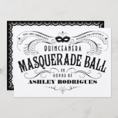 光沢がある銀製のキンセアニェラの仮面舞踏会の招待状 招待状 (正面/裏面)