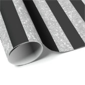 光沢がある銀製のグリッターの黒のストライプのなwrappingpaper ラッピングペーパー (ロールコーナー)