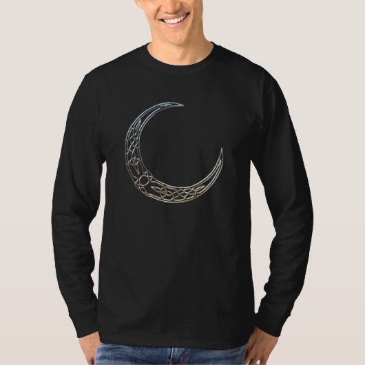 光沢がある銀製のケルト族の三日月形の月 Tシャツ (正面)