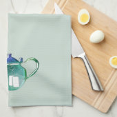 光沢がある青及び緑茶のポット色の背景 キッチンタオル (四つ折り)