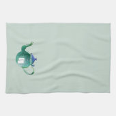 光沢がある青及び緑茶のポット色の背景 キッチンタオル (横)