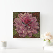 光沢があるmetallizerのピンクの花のガラス壁の時計 スクエア壁時計 (ホーム)