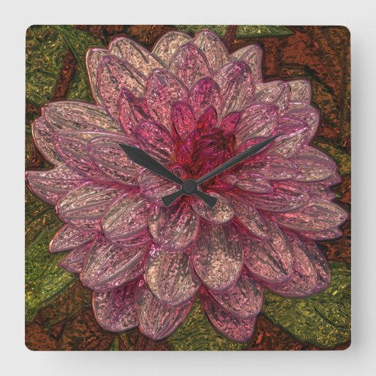 光沢があるmetallizerのピンクの花のガラス壁の時計 スクエア壁時計 (正面)