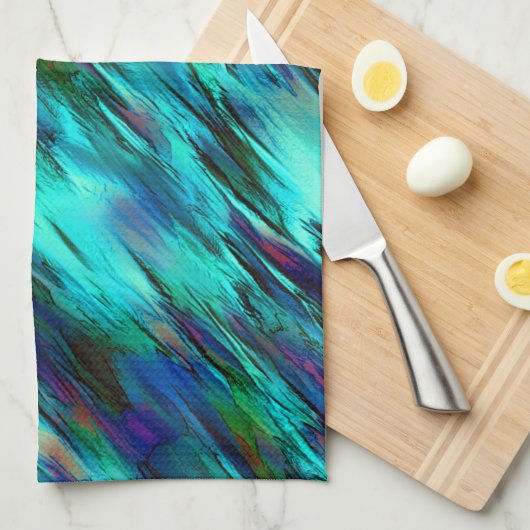 光沢がシアン色から青に染まり、赤い斑点 キッチンタオル (四つ折り)