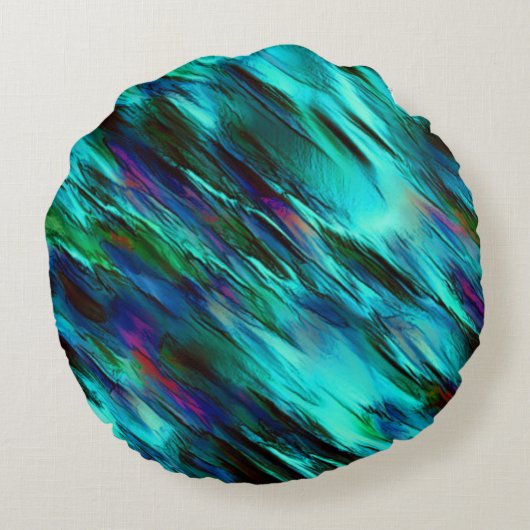 光沢がシアン色から青に染まり、赤い斑点 ラウンドクッション (裏面)