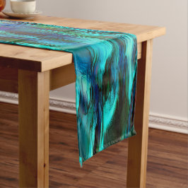 光沢が青からシアノ、赤みを帯びた斑点に染まる ロングテーブルランナー